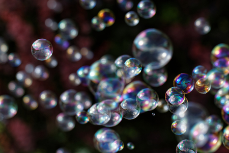 The rainbow bubbles from the bubble blowerの写真素材