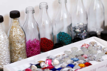 Lot of pearl equipment in small bottlesの写真素材