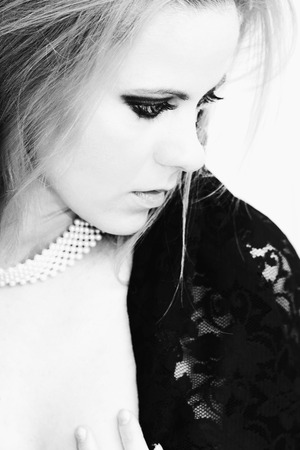 Photo of a woman in black and whiteの写真素材