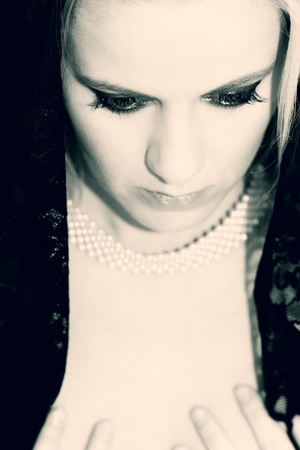 Photo of a woman in black and whiteの写真素材