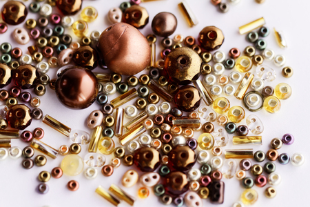 Shining varied beads - close up photoの写真素材