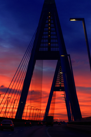 Highway bridge with dawn light - Hungaryの写真素材