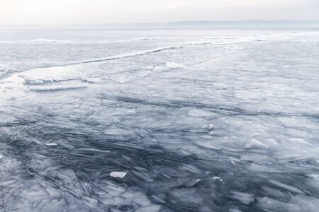 Beautiful frozen lake - Hungary, Balaton lakeの写真素材