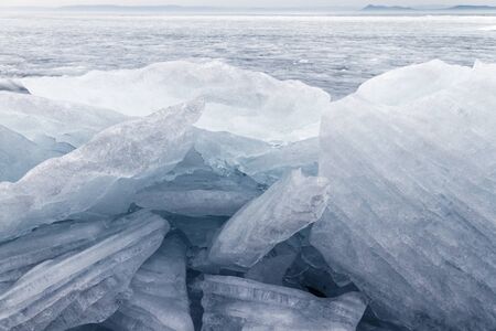Beautiful frozen lake - Hungary, Balaton lakeの写真素材