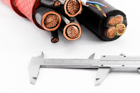 Digital caliper and High voltage cableの写真素材