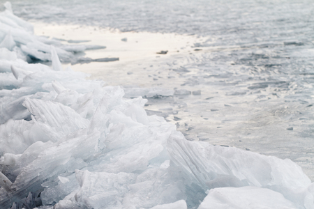 Beautiful frozen lake - Hungary, Balaton lakeの写真素材