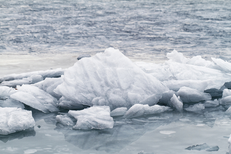 Beautiful frozen lake - Hungary, Balaton lakeの写真素材