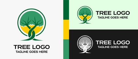 cool and simple tree in circle design logo template. vector illustrationのイラスト素材