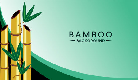 Green background vector illustration design with yellow bamboo element conceptのイラスト素材