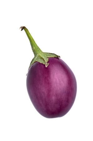 An eggplant against a white backgroungrの写真素材
