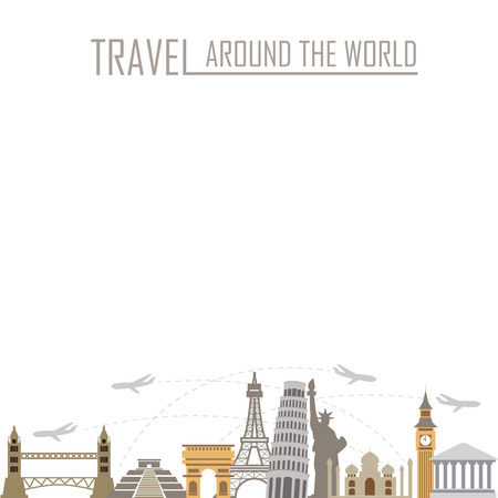 world travel background, vacation and famous landmark concept. words can be added.のイラスト素材