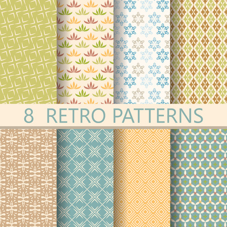 8 different retro patterns, design on vintage color. Endless texture can be used for wallpaper, pattern fills, web page, background, surface.のイラスト素材