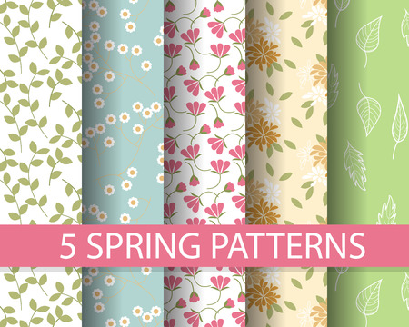 5 different  spring patterns,  Pattern Swatches, vector, Endless texture can be used for wallpaper, pattern fills, web page,background,surfaceのイラスト素材