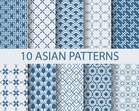 10 different chinese asian traditional seamless patterns, Swatches, vector, Endless texture can be used for wallpaper, pattern fills, web page,background,surfaceのイラスト素材