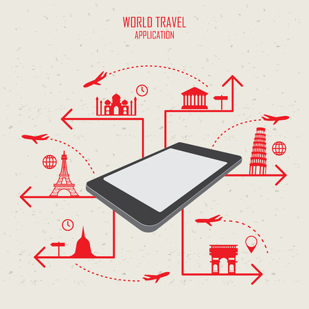 world travel landmark infographics elements and background.  mobile technology concept. Can be used for  tourism business layout, banner, diagram, web design, brochure template. vector illustrationのイラスト素材