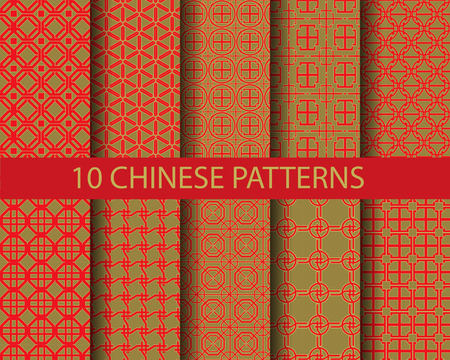 10 different chinses traditional patterns,  Pattern Swatches, vector, Endless texture can be used for wallpaper, pattern fills, web page,background,surfaceのイラスト素材