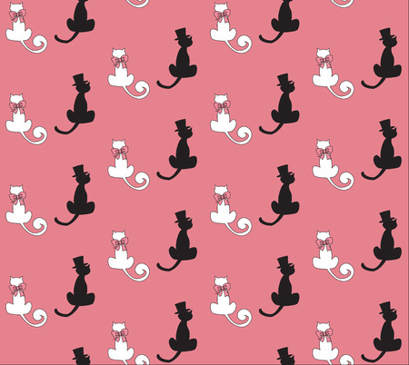 cute black and white cat couple on brown background, seamless pattern, vectorのイラスト素材