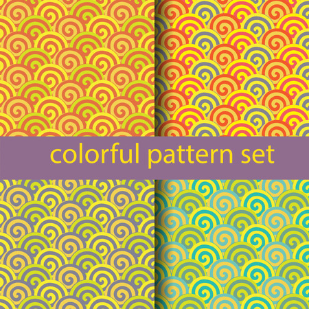 yellow base colorful  roll pattern set,  Endless texture can be used for wallpaper, pattern fills, web page background,surface textures.のイラスト素材