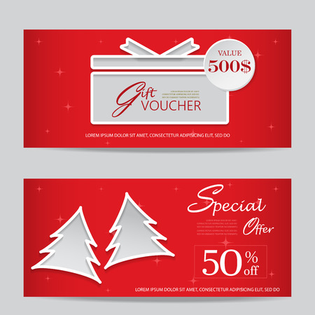 christmas and new year gift voucher certificate coupon template. can be use for business shopping card, customer sale and promotion, layout, banner, web design. vector  illustrationのイラスト素材