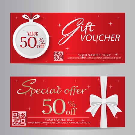 red christmas and new year gift voucher certificate coupon template. can be use for business shopping card, customer sale and promotion, layout, banner, web design. vector  illustrationのイラスト素材