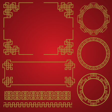 chinese traditional border and frame template. gold and red classic chinese pattern. vector illustrationのイラスト素材