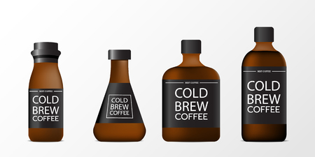 3d blank cold brew coffee bottle realistic set isolated on white background. Vector illustrationのイラスト素材