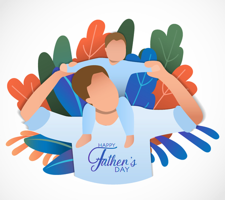 Son on his father shoulders, happy international father's day concept, can be use for card, poster, website, brochure background. vector illustrationのイラスト素材