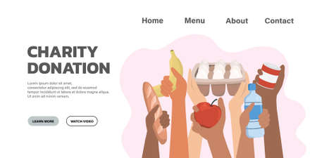 Donation and volunteers work concept illustration set, such as share love, food to people. perfect for banner, web page design, and cover pageのイラスト素材