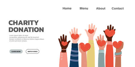 Donation and volunteers work concept illustration set, such as share love, food to people. perfect...