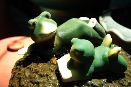 Frog Family made by clay at Prakret Thailandの写真素材
