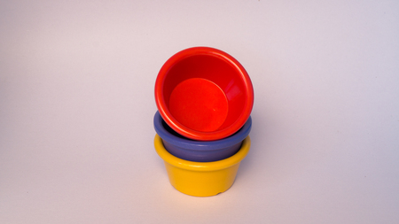 colorful melamine ware bowl with isolated on whiteの写真素材