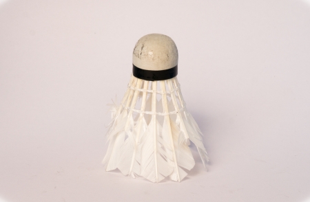 used badminton shuttlecock with isolated on whiteの写真素材