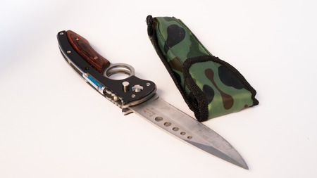 army knife with isolated on whiteの写真素材