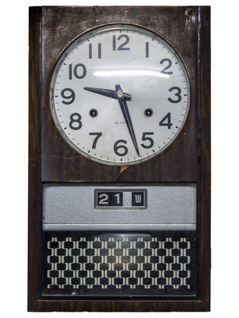 Antique wall clock isolated on white backgroundの写真素材
