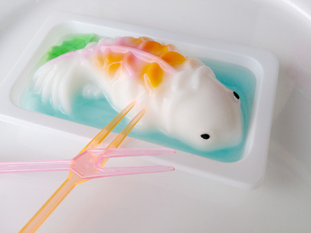 homemade coconut milk jelly fishの写真素材