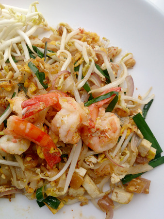 Pad Thai, stir-fried rice noodles with shrimp. The one of Thailand's national main dish. the popular food in Thailand. Thai Fried Noodlesの写真素材