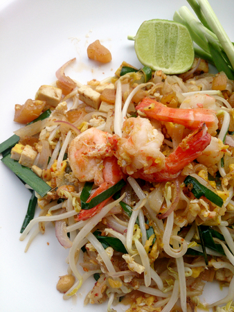 Pad Thai, stir-fried rice noodles with shrimp. The one of Thailand's national main dish. the popular food in Thailand. Thai Fried Noodlesの写真素材