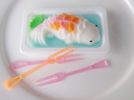 homemade coconut milk jelly fishの写真素材