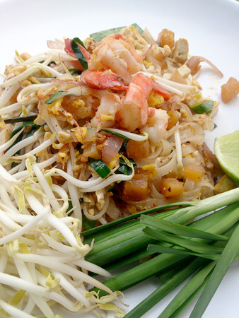 Pad Thai, stir-fried rice noodles with shrimp. The one of Thailand's national main dish. the popular food in Thailand. Thai Fried Noodlesの写真素材