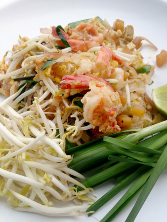 Pad Thai, stir-fried rice noodles with shrimp. The one of Thailand's national main dish. the popular food in Thailand. Thai Fried Noodlesの写真素材