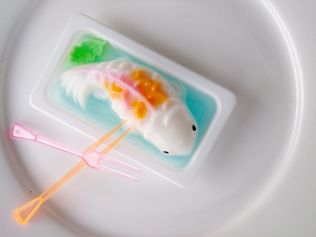 homemade coconut milk jelly fishの写真素材