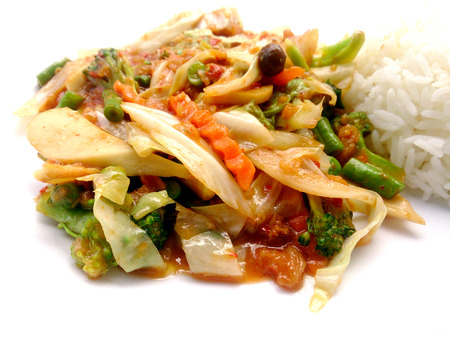 Vegetarian Food  with Tofu, Sweet radish and Curry & thai jasmine rice, Healthy foodの写真素材