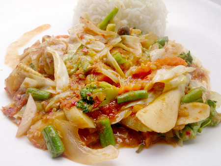 Vegetarian Food  with Tofu, Sweet radish and Curry & thai jasmine rice, Healthy foodの写真素材