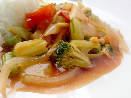fried vegetables with red sauce, Vegetarian Food, Healthy Food. Thai Foodの写真素材