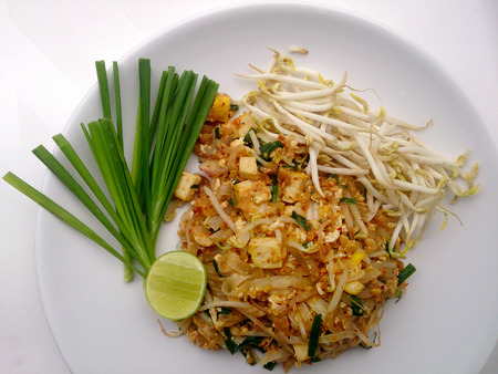Thai food Pad thai , Stir fry noodles with tofu in padthai style. The one of Thailand's national main dish. the popular food in Thailand. Thai Fried Noodles. Vegetarian Food, healthy foodの写真素材