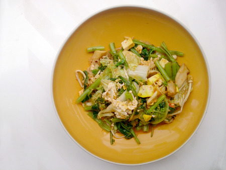 stir fried mixed vegetable and tofu in sukiyaki sauce on plate. Vegetarian Food, healthy foodの写真素材