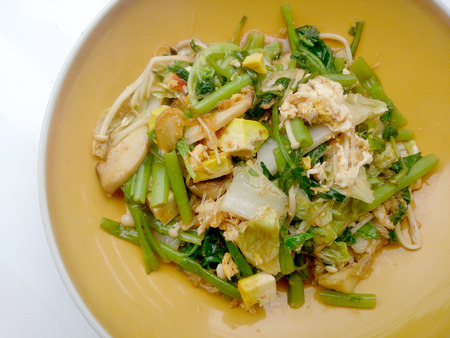 stir fried mixed vegetable and tofu in sukiyaki sauce on plate. Vegetarian Food, healthy foodの写真素材