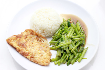 Stir-Fried Chinese Morning Glory, Water Spinach, Tumis Kangkung, stir fried morning glory .phad puk boong fri dang. thai food.の写真素材