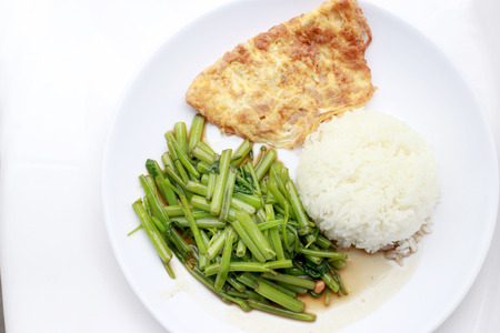 Stir-Fried Chinese Morning Glory, Water Spinach, Tumis Kangkung, stir fried morning glory .phad puk boong fri dang. thai food.の写真素材