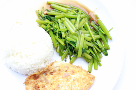 Stir-Fried Chinese Morning Glory, Water Spinach, Tumis Kangkung, stir fried morning glory .phad puk boong fri dang. thai food.の写真素材
